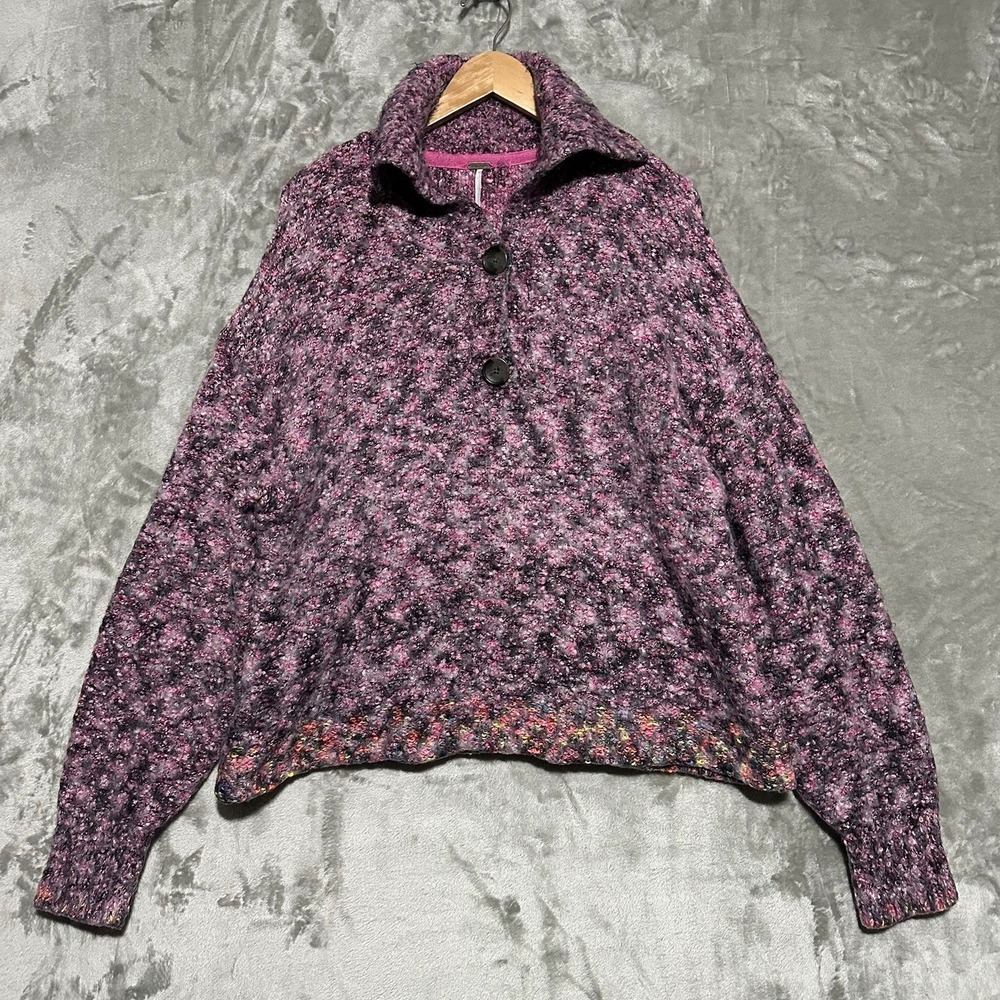 Free People Stellar Pullover Sweater Womens Size M Shocking Pink Oversized Cozy